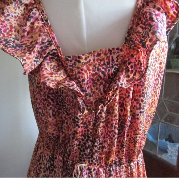 Express Women’s Ruffle Sheath Midi Dress Pink Abstract Print Size M Cocktail - Picture 13 of 16